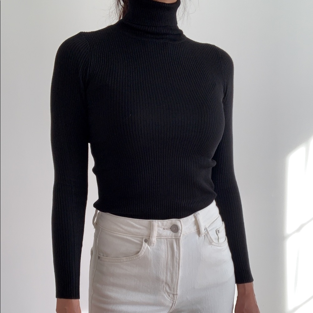 SOFT HIGH NECK SLIM FIT SWEATER TOP - BLACK - Picture 6 of 13